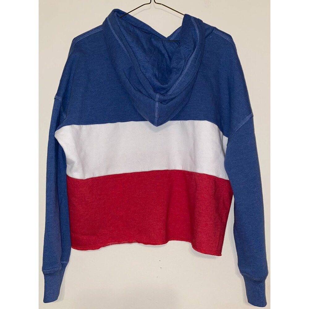 Women's 47 Brand Chicago Cubs Red White Blue Striped Cropped Hoodie Size Medium - Picture 2 of 3
